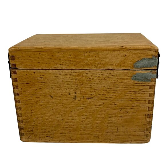 VTG Oak Wooden Hinged Lid Dovetail Joints Index Card Box Recipes Keepsakes - Picture 5 of 8